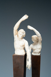 A pair of ivory busts of males, Northern Germany or Italy, 17th C.