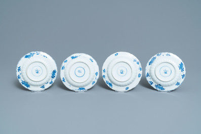 Six Chinese blue and white cups and saucers and eleven miniature vases, Kangxi