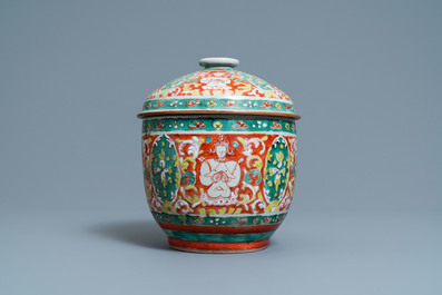 A large Chinese 'Bencharong' bowl and cover for the Thai market, mid 18th C.