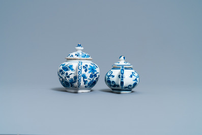 Two Dutch Delft blue and white teapots and covers, 18th C.