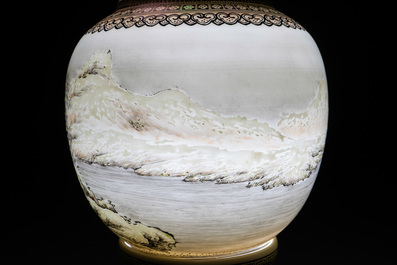 A Chinese eggshell porcelain lantern with a winter landscape, Republic