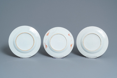 Six Chinese famille rose, verte and Imari-style plates, Kangxi/Qianlong