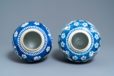 Four Chinese blue and white 'antiquities' jars and covers, 19th C.