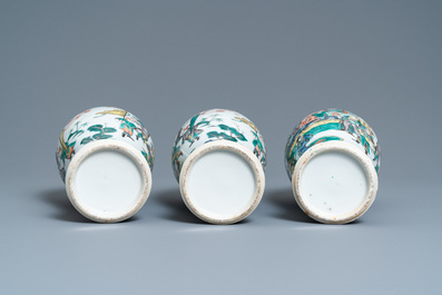 A Chinese famille verte five-piece garniture, Kangxi mark, 19th C.