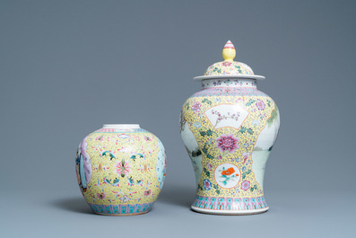 Two Chinese famille rose vases and a fish bowl, Republic