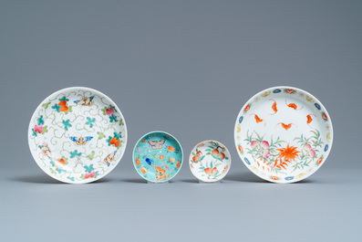 Un porte-chapeau en porcelaine de Chine qianjiang cai et cinq pi&egrave;ces en famille rose, 19/20&egrave;me