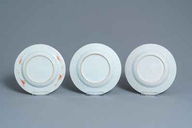 Six Chinese famille rose, verte and Imari-style plates, Kangxi/Qianlong