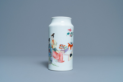 A Chinese famille rose vase with ladies in an interior, Republic