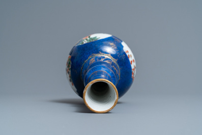 A Chinese famille verte powder blue-ground vase, Kangxi