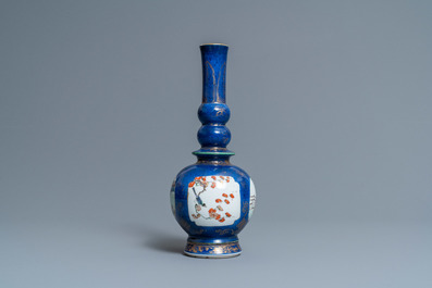 A Chinese famille verte powder blue-ground vase, Kangxi