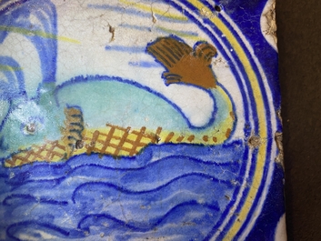 Negen polychrome majolica medaillontegels, Antwerpen of Middelburg, 2e helft 16e eeuw