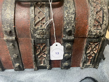 A partly red painted cast iron casket, France, 15th C.