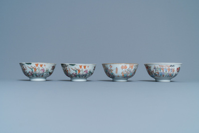 Quatre bols en porcelaine de Chine famille rose, 19&egrave;me