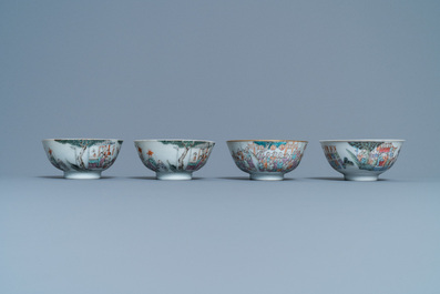 Four Chinese famille rose 'spring festival' bowls, 19th C.