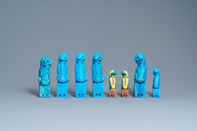 Fourteen Chinese monochrome turquoise and famille verte models of Buddhist lions, 19/20th C.