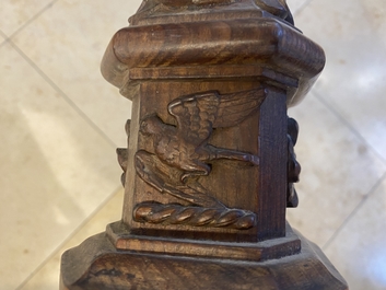 A mahogany boat mast with oak scrolls, France or Italy, 18th C.