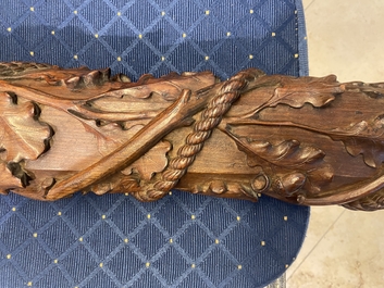 A mahogany boat mast with oak scrolls, France or Italy, 18th C.