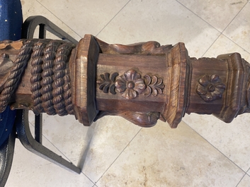 A mahogany boat mast with oak scrolls, France or Italy, 18th C.