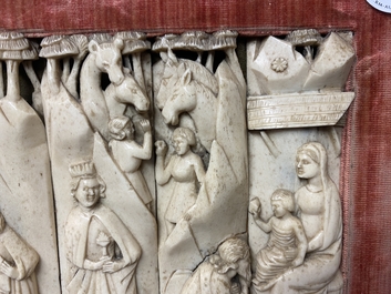 Quatre panneaux en os sculpt&eacute;, atelier d'Embriachi, Italie, 15&egrave;me
