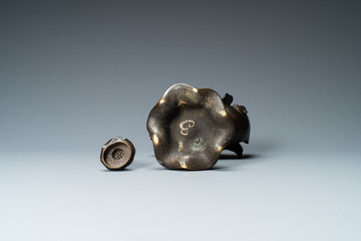 A Chinese bronze 'mandarin duck on lotus' censer, Ming