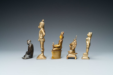 Cinq figures en bronze, Inde, Japon et Tibet, 19/20&egrave;me