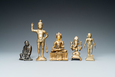 Cinq figures en bronze, Inde, Japon et Tibet, 19/20&egrave;me
