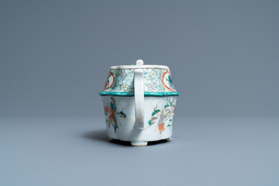 An unusual Chinese Canton famille verte teapot and cover, 19th C.