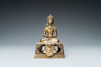 A Chinese gilt bronze figure of Buddha Amitayus, Qianlong