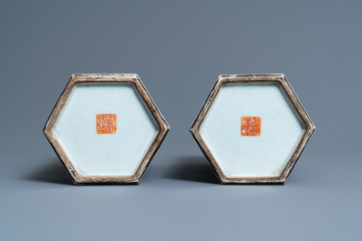 A pair of reticulated Chinese famille rose hat stands, 19th C.
