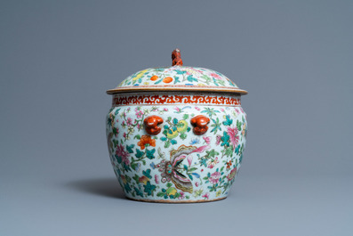 A Chinese famille rose 'kamcheng' bowl and cover with butterflies, 19th C.