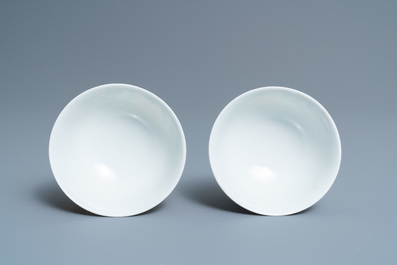 A pair of Chinese doucai bowls, four-character mark, 20th C.