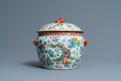 A Chinese famille rose 'kamcheng' bowl and cover with butterflies, 19th C.