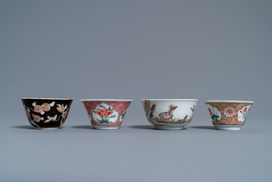 Six various Chinese saucers and four cups, Yongzheng and later