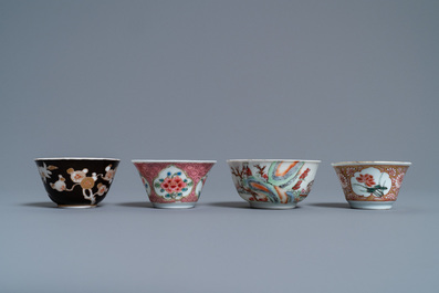 Six various Chinese saucers and four cups, Yongzheng and later