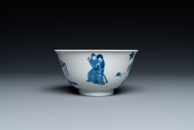 Un bol en porcelaine de Chine en bleu et blanc &agrave; d&eacute;cor de sc&egrave;nes du 'Xi Xiang Ji', Kangxi