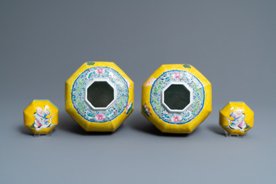 A pair of Chinese famille rose 'immortals' jars and covers, Jiaqing mark, Republic