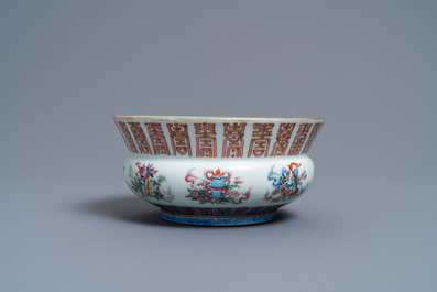 A Chinese famille rose 'zhadou' spittoon, Xianfeng mark and of the period