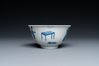 Een Chinese blauw-witte 'Xi Xiang Ji' kom, Kangxi