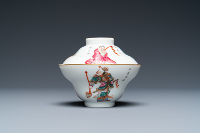 Onze soucoupes et six tasses en porcelaine de Chine famille rose &agrave; d&eacute;cor 'Wu Shuang Pu', la plupart marque et &eacute;poque de Daoguang