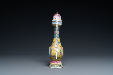 A Chinese Canton enamel ewer and cover, Qianlong