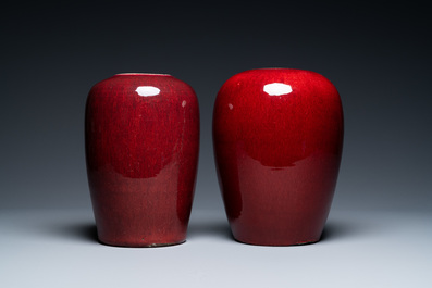 Two Chinese monochrome sang de boeuf jars, 19th C.