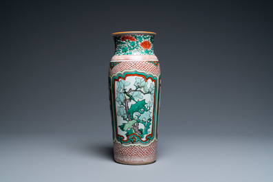 A Chinese wucai vase with floral panels, Transitional period