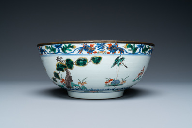 Six Chinese blue and white and famille rose dishes and a famille verte bowl, Kangxi/Qianlong