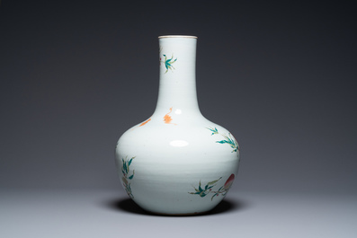 A Chinese famille rose 'tianqiu ping' 'nine peaches' vase, Qianlong mark, 19th C.