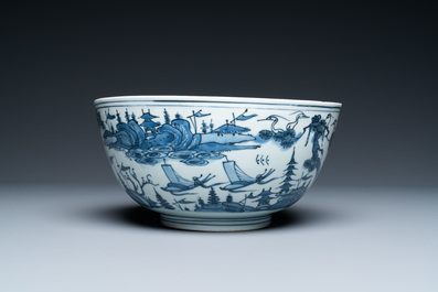 A Chinese blue and white 'landscape' bowl, Wanli