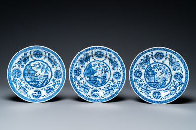 Five Chinese blue and white plates with boys, Kangxi