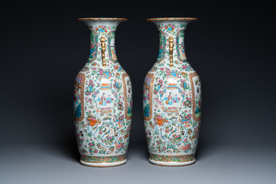 A pair of Chinese Canton famille rose vases, 19th C.