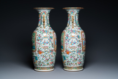 Une paire de vases en porcelaine de Chine famille rose de Canton, 19&egrave;me