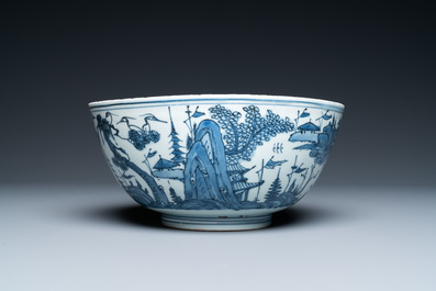 A Chinese blue and white 'landscape' bowl, Wanli