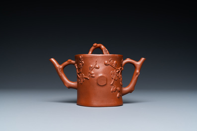 A Chinese Yixing stoneware two-spouted teapot with two compartments, Kangxi